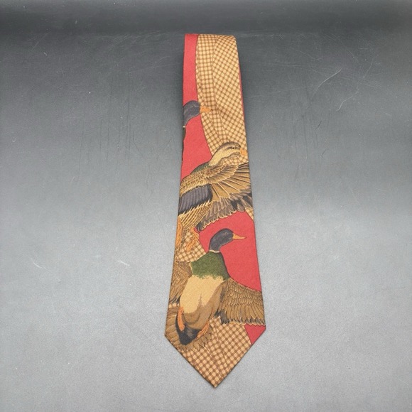 Polo Ralph Lauren Mallard Duck Flying Novelty Tie Red Houndstooth Handmade USA - Picture 7 of 15